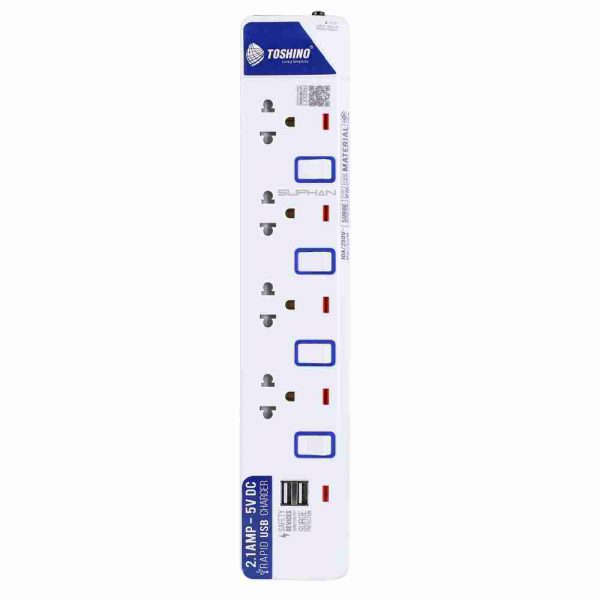 รางปลั๊กไฟ 4 ช่อง 4 สวิตซ์ 2 USB ยาว 3 ม. ET-914USB TOSHINO - Image 2